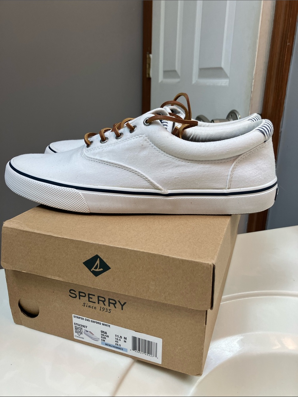Men's Sperry White Canvas Sneakers Size 11.5 Medium Brand New (Retail $85) - Picture 5 of 7